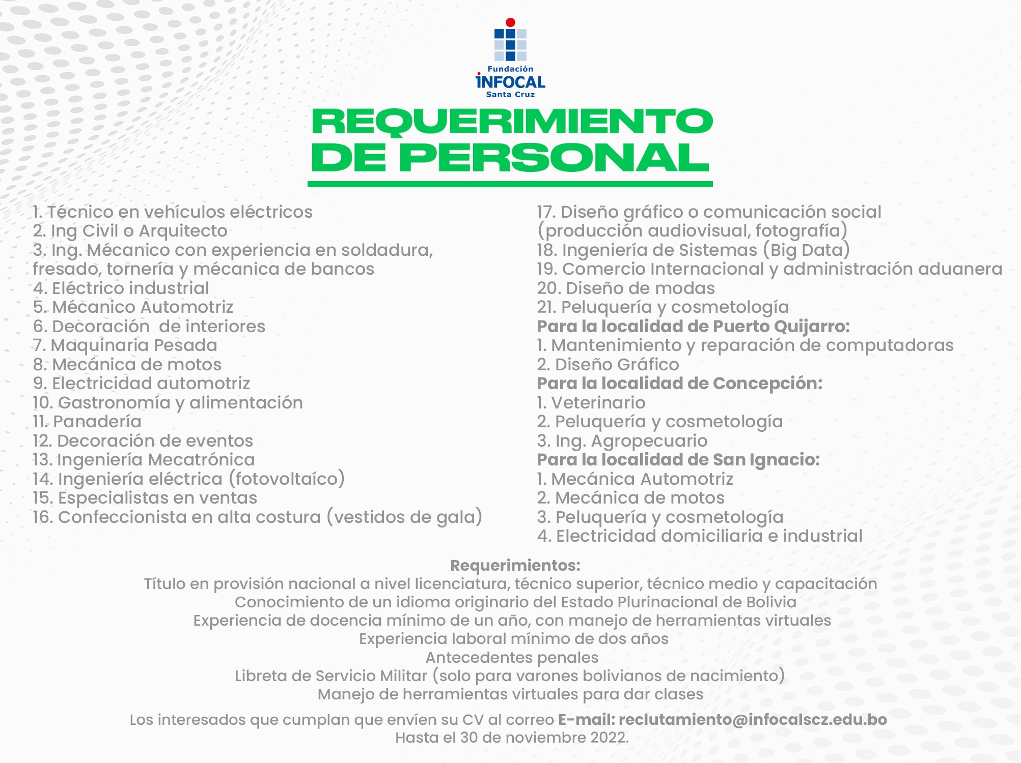 Requerimiento De Personal Trabajando Bolivia