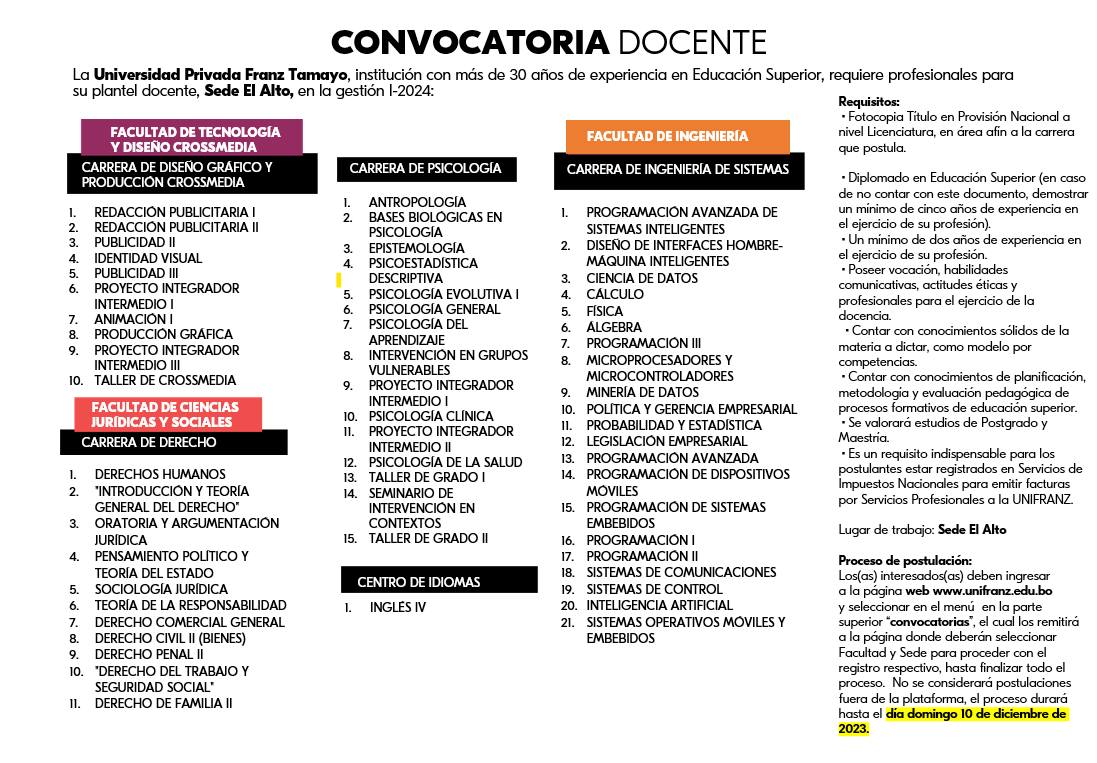 Convocatoria Docente Trabajando Bolivia