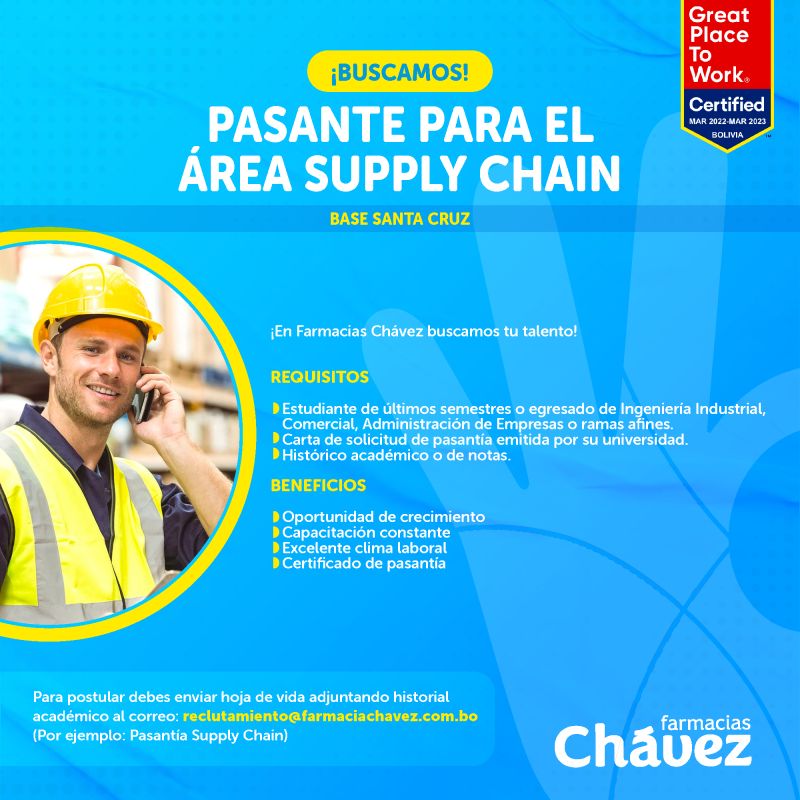 PASANTE PARA EL REA DE SUPPLY CHAIN Trabajando Bolivia