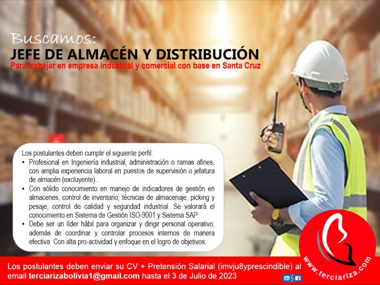 JEFE DE ALMACÉN Y DISTRIBUCIÓN | Trabajando Bolivia