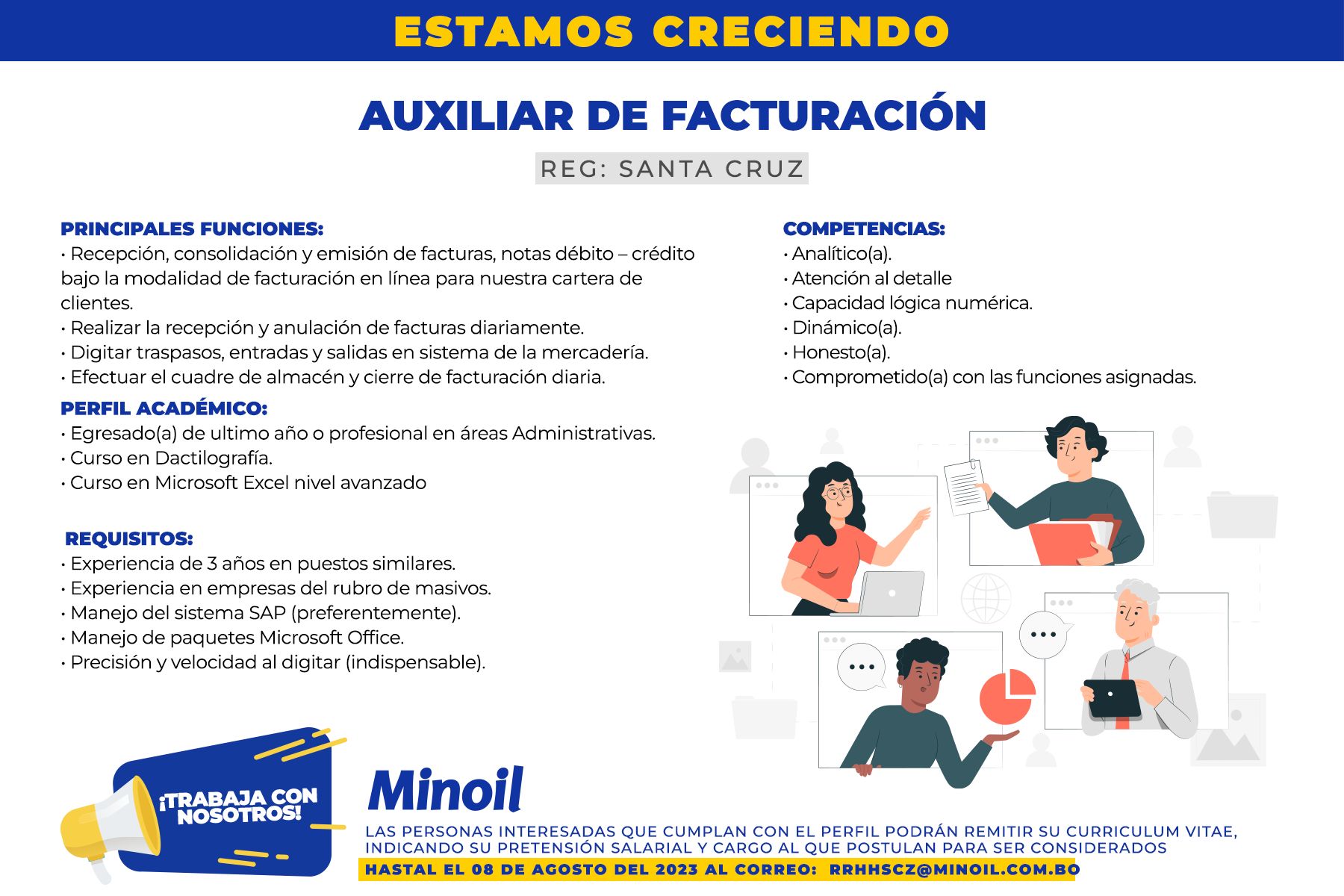AUXILIAR DE FACTURACIÓN | Trabajando Bolivia