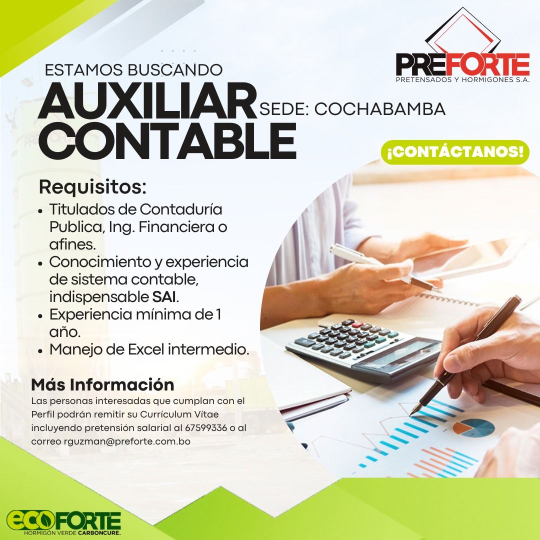 AUXILIAR CONTABLE | Trabajando Bolivia