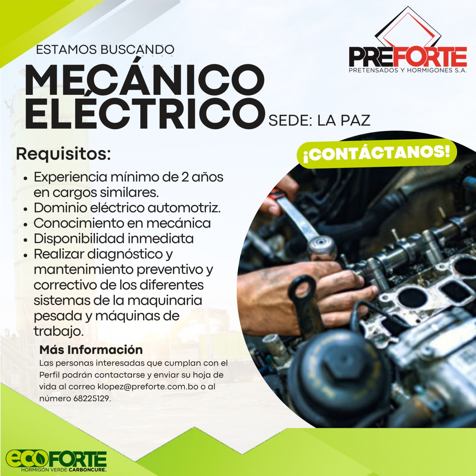 MECÁNICO ELÉCTRICO | Trabajando Bolivia