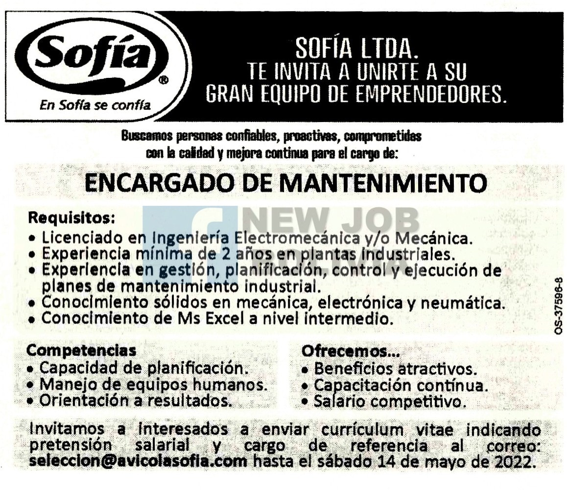 ENCARGADO DE MANTENIMIENTO Trabajando Bolivia