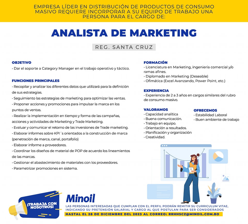 ANALISTA DE MARKETING Trabajando Bolivia