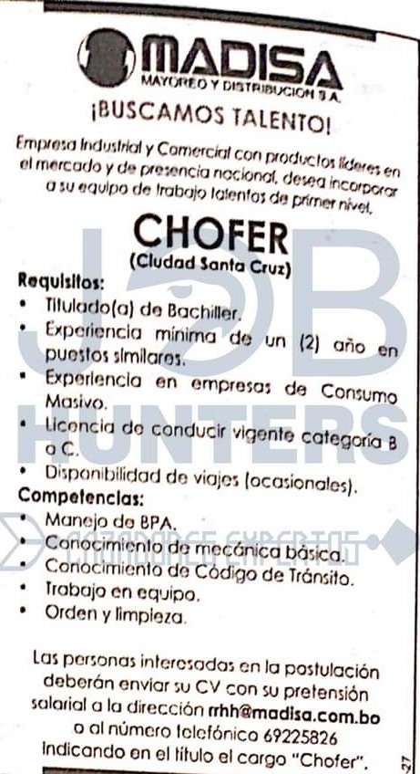 CHOFER Trabajando Bolivia