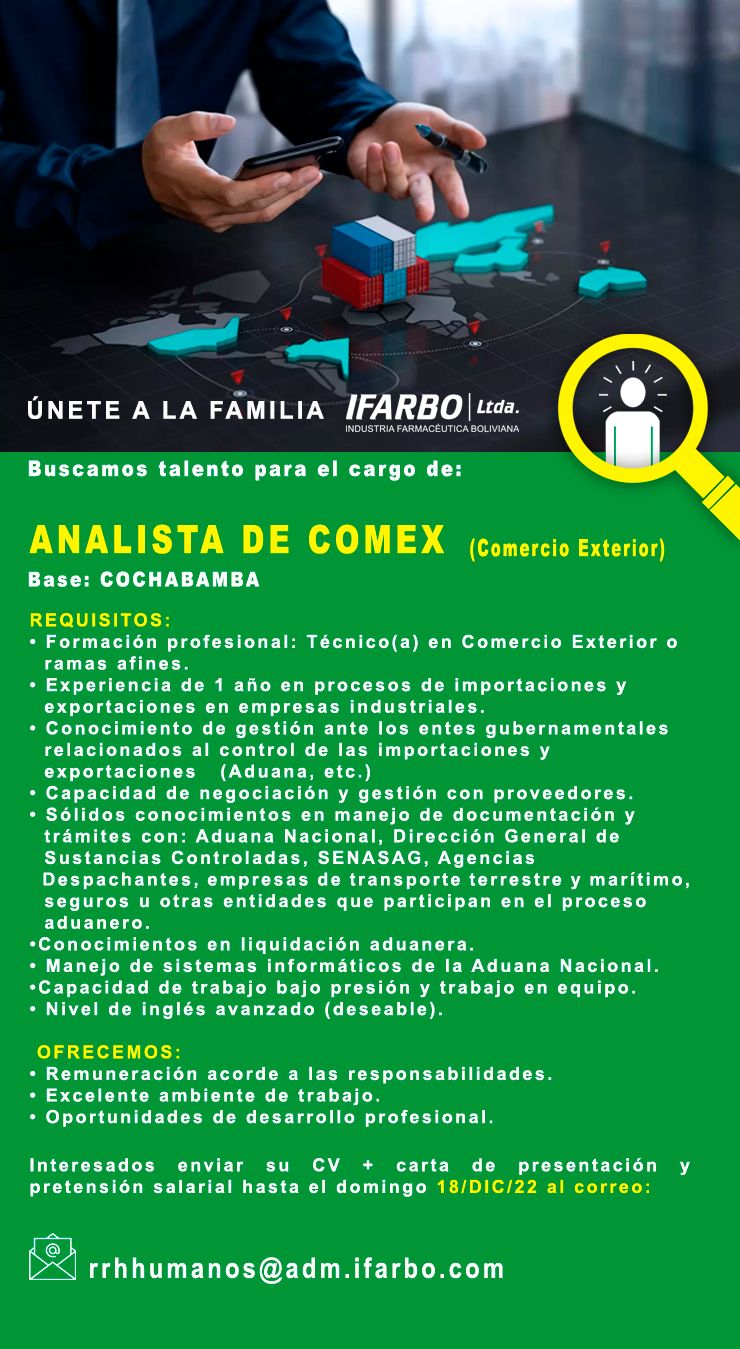 ANALISTA DE COMEX | Trabajando Bolivia