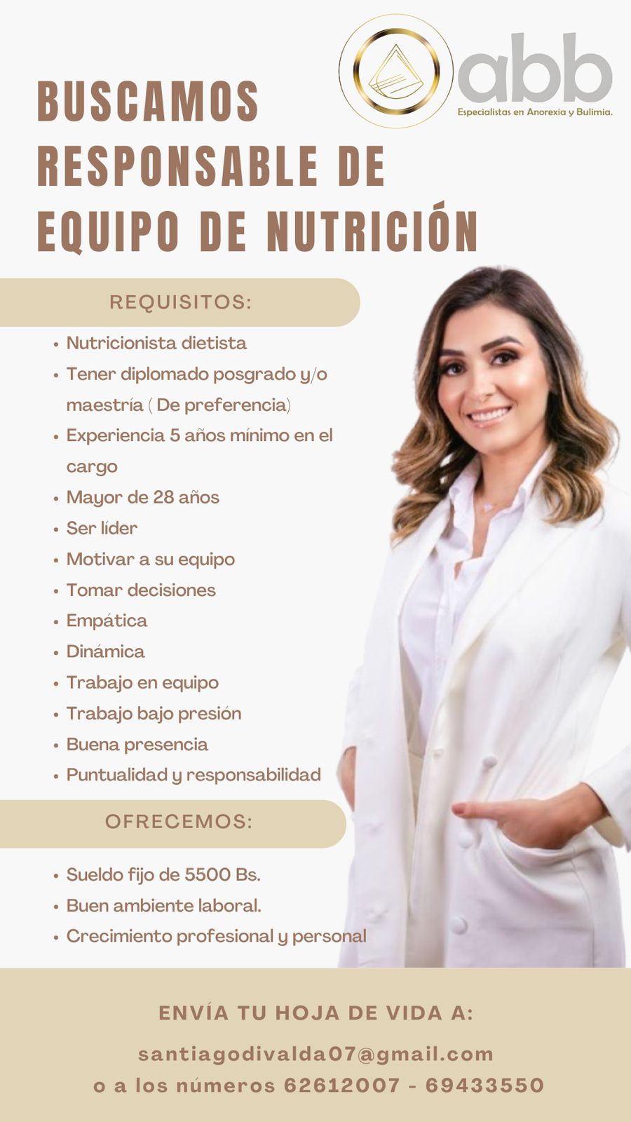 Buscamos responsable de equipo de nutrición 
