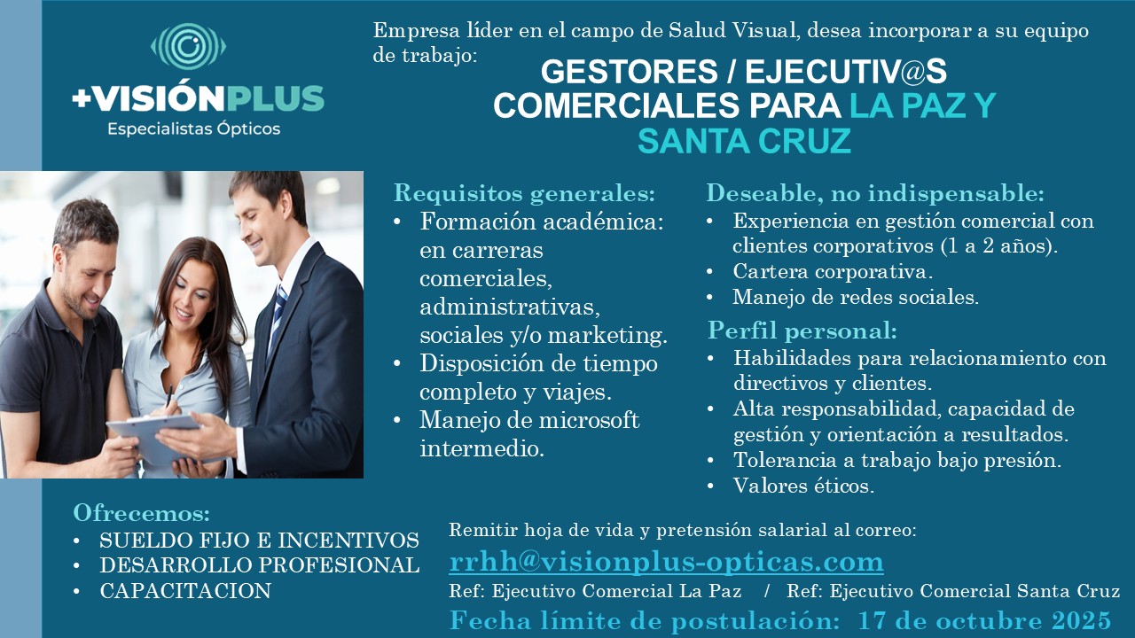 Estamos buscando a los mejores. Eres tú? Envia tu postulacion rrhh@visionplus-opticas.com