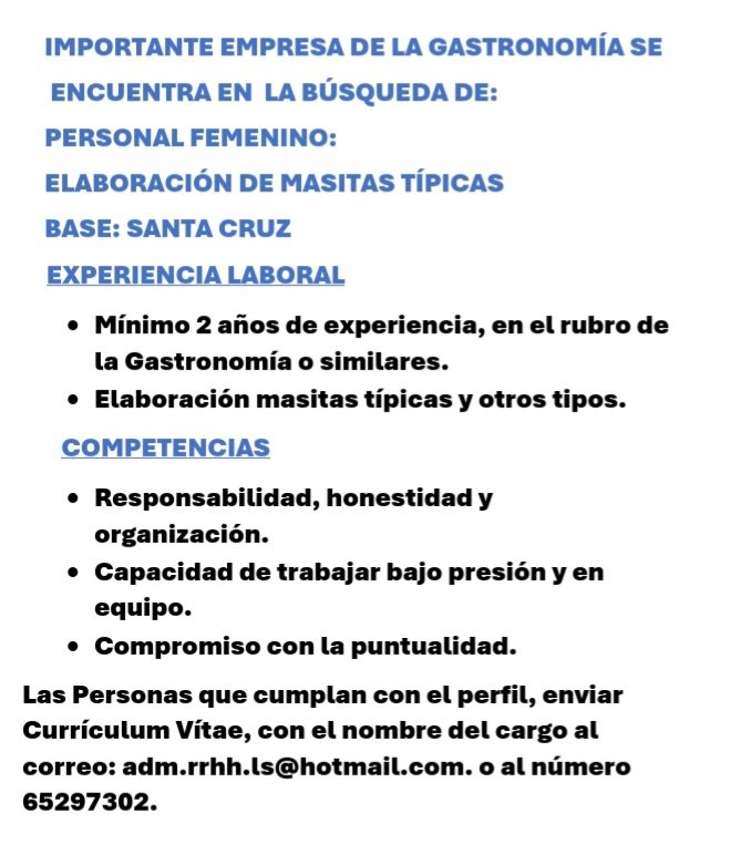 PERSONAL ELABORACIÓN MASITAS TÍPICAS 