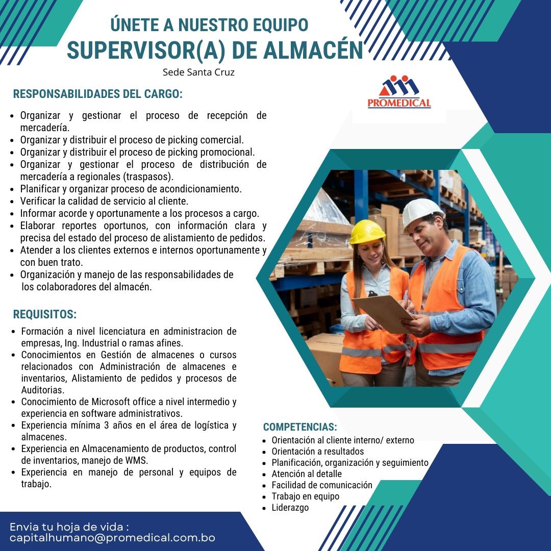 SUPERVISOR(A) DE ALMACEN | Trabajando Bolivia