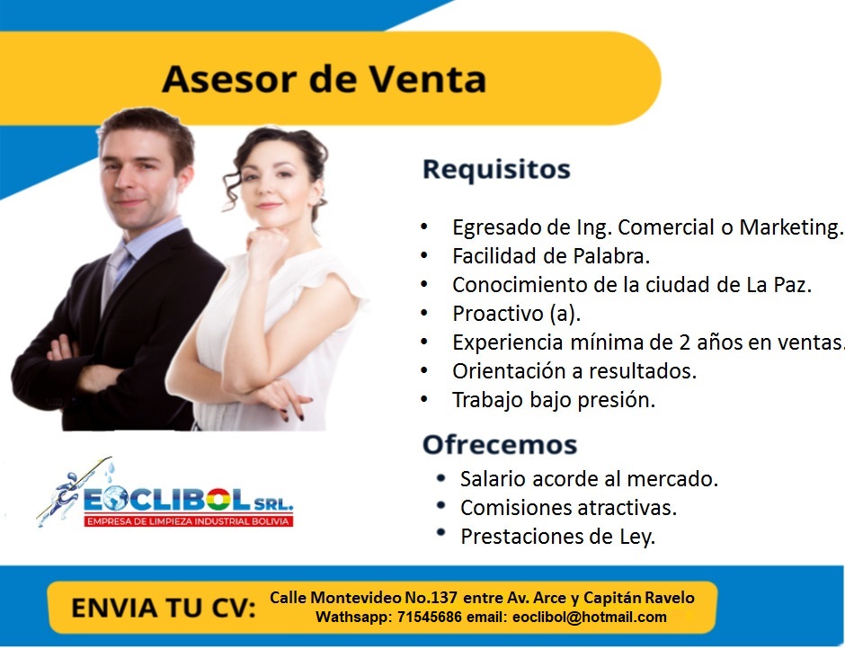 ASESOR DE VENTAS EOCLIBOL SRL