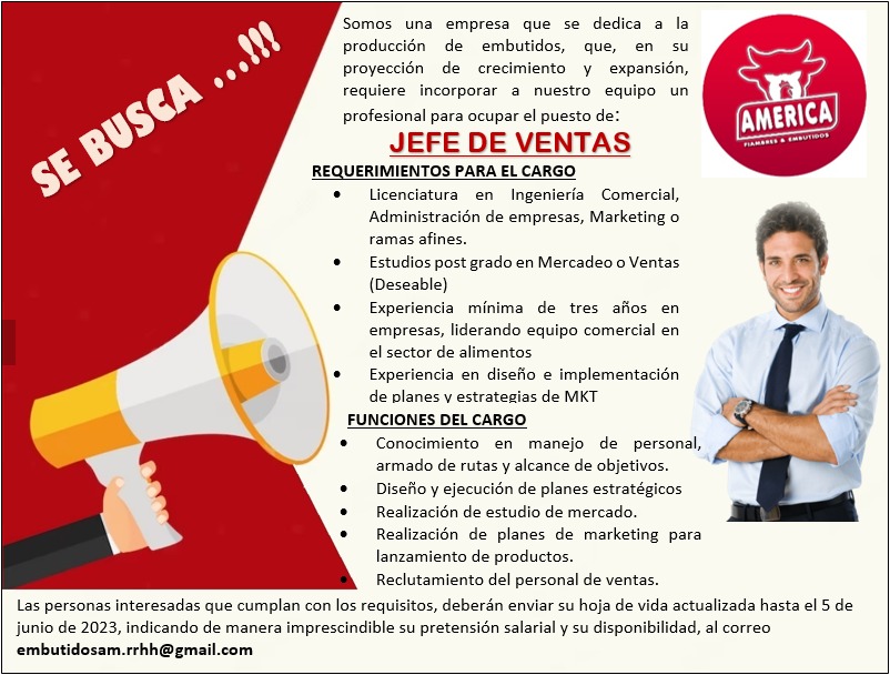 JEFE DE VENTAS (EL ALTO) | Trabajando Bolivia
